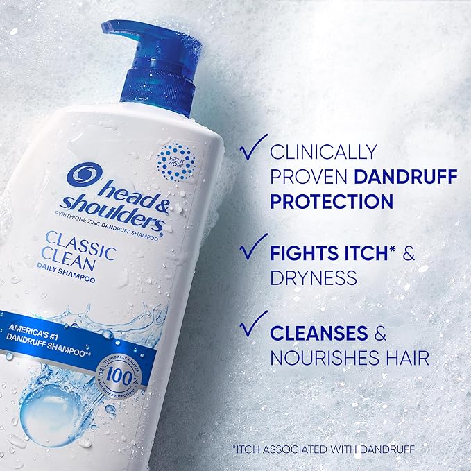 Head & Shoulders Anti-Dandruff Shampoo, Classic Clean Shampoo Twin Pack, 1% Pyrithione Zinc, Flake Control, Scalp Care, Color-Safe, Daily Use, Deep Clean, 32.1 fl oz Each