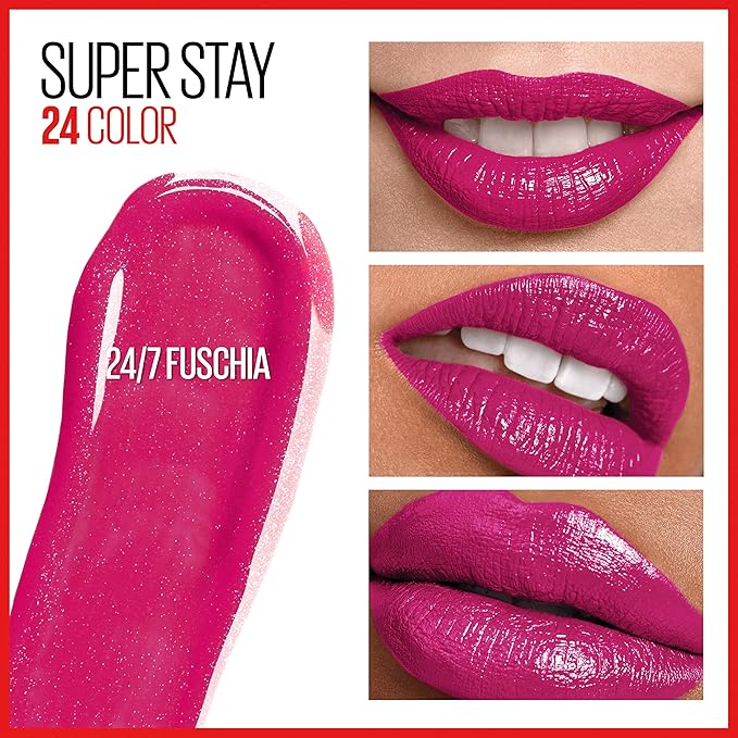 MAYBELLINE Super Stay 24, 2-Step Liquid Lipstick Makeup, Long Lasting Highly Pigmented Color with Moisturizing Balm, 24/7 Fuchsia, Pink, 1 Count (Pack of 2)