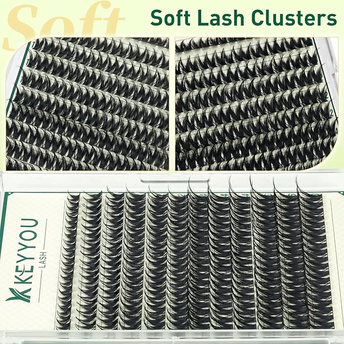 KEYYOULASH Lash Clusters Widespan Volume 120pcs Eyelash Clusters D Curl Lashes Clusters for Beginner DIY Thick Cluster Eyelash Extensions at Home(KY01-8-18MIX)