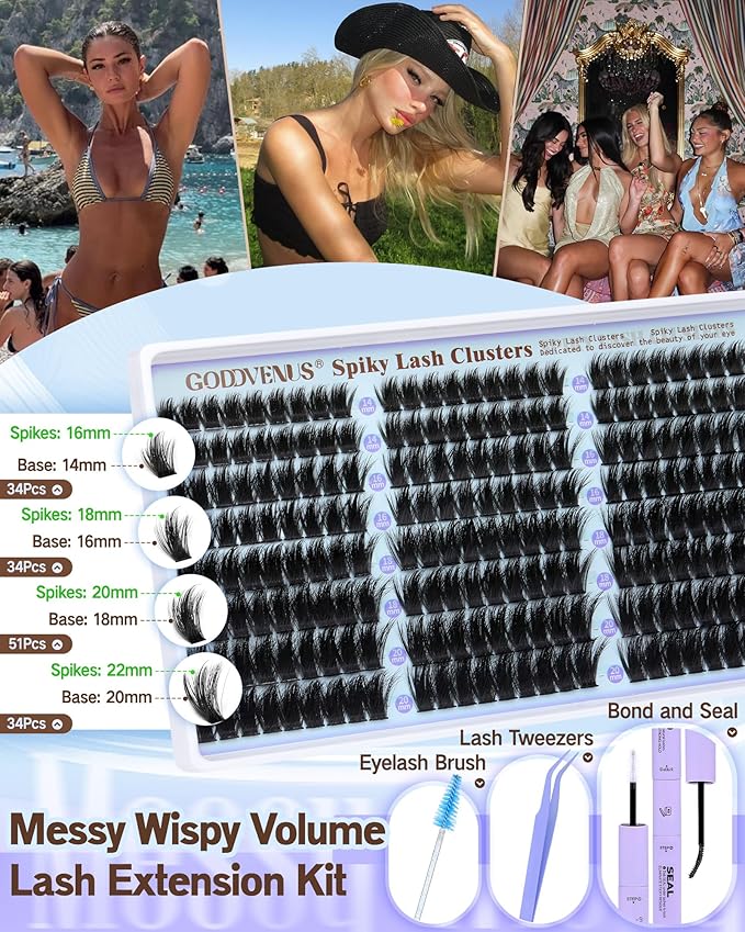 Fairy Lash Clusters Kit Wispy Volume Eyelash Clusters with Spikes Manga Cluster Eyelash Extensions Kit D Curl Fluffy Anime Individual Lash Extension Kit With Waterproof Lash Cluster Glue