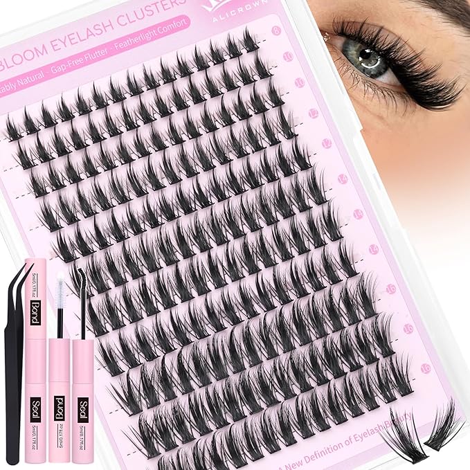 Wispy Lash Clusters Kit Manga Eyelash Extensions Kit with Lash Bond and Seal Spiky Doll Lash Extensions Natural Individual Lashes Kit 165Pcs 8MM-16MM