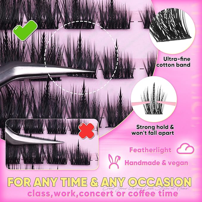 ALICE Lash Clusters Cat Eye Eyelash Clusters Wispy Fairy Cluster Eyelash Extensions Manga Individual Lashes Natural CD Curly Left & Right Lash Extension DIY Cluster Lashes with Spikes