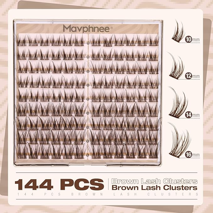 Mavphnee Lash Clusters Brown Eyelash Clusters Spiky Lashes Extensions Fairy Individual Lashes Manga Cluster Lashes Anime Style Lash Spikes Natural Brown Cluster Eyelash Extensions (10-16MM, 108 Pcs)