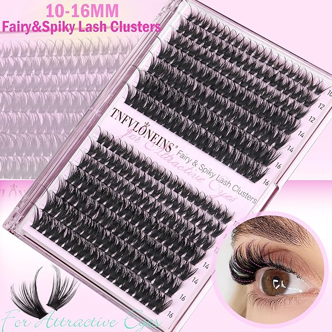 TNFVLONEINS Lash Clusters Wispy Cluster Eyelash Extensions Spiky Eyelash Clusters DIY Individual Lashes Clusters D Volume Eye Lashes Cluster 10-16MM Natural Lash Extension
