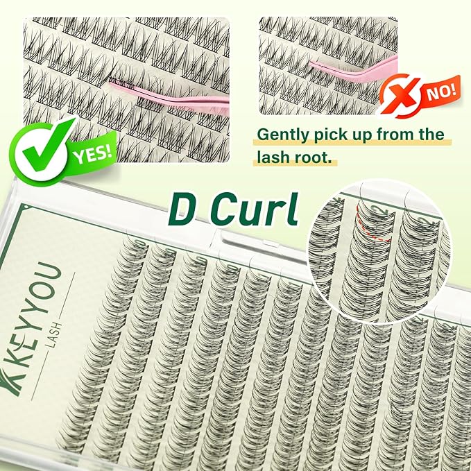 KEYYOULASH Lash Clusters Manga Lash Extension D Curl 144pcs 10-12mm Wispy Eyelash Clusters Natural Volume Eyelash Extensions Individual Lashes DIY at Home(KY10,D-10-12MIX)
