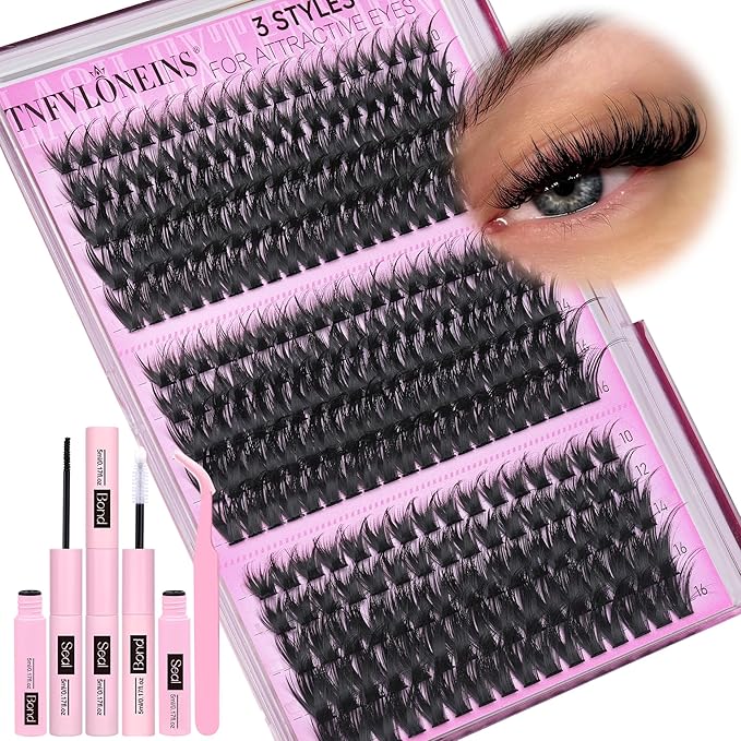 TNFVLONEINS Lash Clusters Kit Wispy Lash Extension Kit Spiky Eyelash Extension Kit Eyelash Clusters DIY Individual Lashes Kit Soft Cluster Eyelash Extensions (10-16MM,3 Styles)