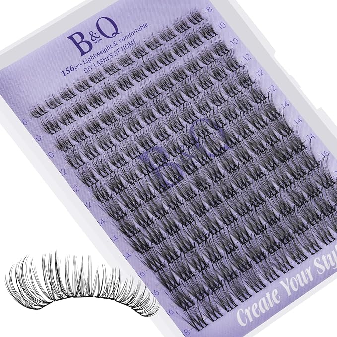 B&Q Wispy Lash Clusters Full B49,Eyelash Clusters 156PCS Comfortable band Cluster Eyelash Extensions,8-18mm Volume Individual Lashes Lightweight D Curl Lash Clusters Soft Eyelashes Natural Look(B49)