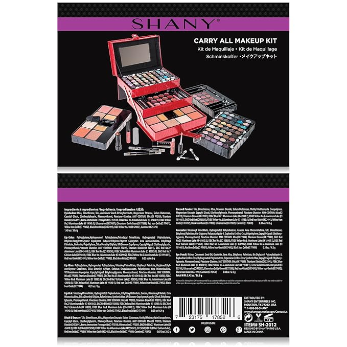 SHANY All In One Makeup Set, Eyeshadow, Blushes, Face Powder, Lipstick, Eye liners, Make up Pencils and Cosmetics Mirror - Makeup Kit With Reusable Storage Beauty Box - Red