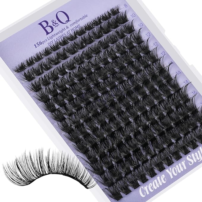B&Q Wispy Lash Clusters Full B19,Eyelash Clusters 156PCS Comfortable band Cluster Eyelash Extensions,8-18mm Volume Individual Lashes Lightweight D Curl Lash Clusters Soft Eyelashes Natural Look(B19)