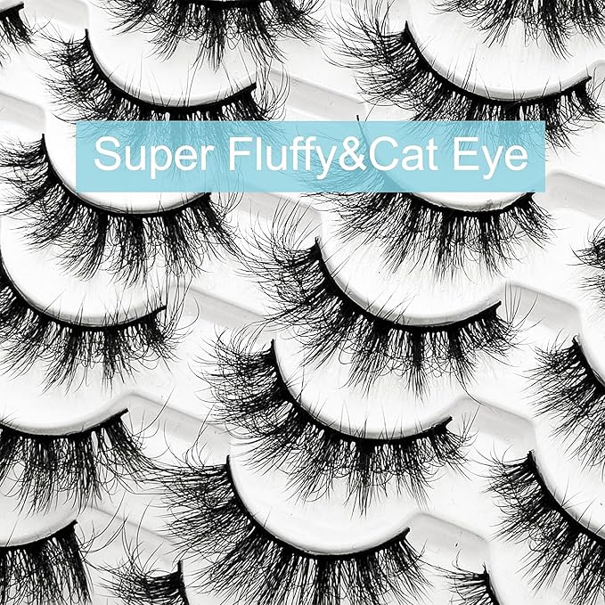 Yasnai Lashes False Eyelashes Fluffy Faux Mink Lashes Natural Eyelashes 14 Pairs Pack 9D Wispy Cat Eye Fake Lashes