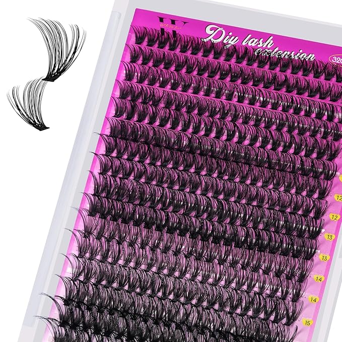 Lash Clusters 320PCS Individual Lashes D Curl Eyelash Clusters Mixed Length Cluster Eyelash Extensions Clusters Lashes with Thin Band Soft False Eyelashes DIY at Home(40D,D-Mix9-16mm)