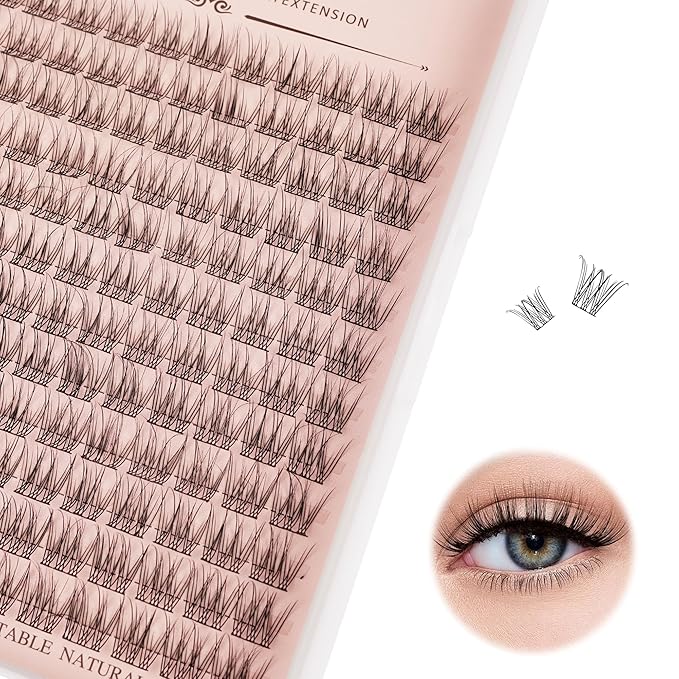 Wispy Cluster Lashes 144 Pcs 12mm Natural Individual Eyelashes Wispy C D Curl DIY Cluster Eyelash Extensions Super Thin Band Eyelashes (QF-12mm)