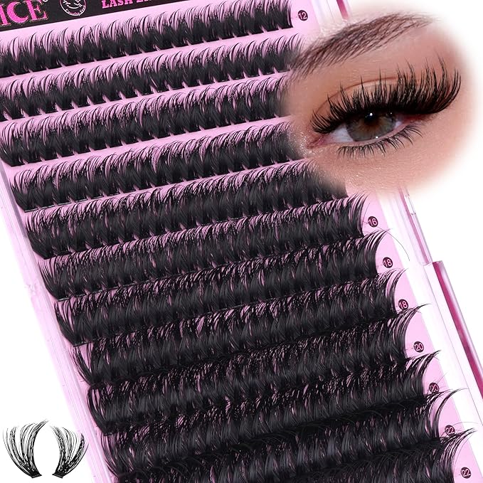 ALICE Eyelash Clusters Spiky Volume Lash Clusters Cluster Eyelash Extensions Fluffier Wispy 100D 240pcs 12-22mm CC- Curly Individual Lashes Fairy Salon Lash Extensions DIY at Home