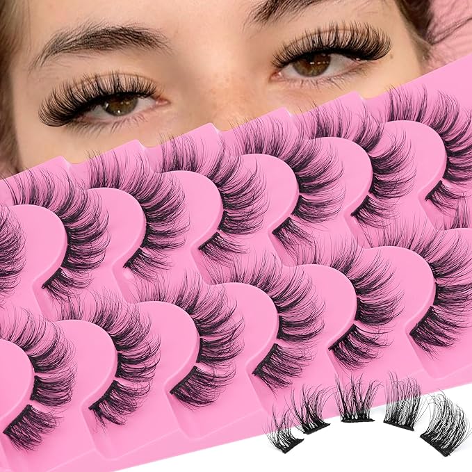 Wispy Lash Clusters Natural Individual Lashes CC Curly False Eyelashes Faux Mink Lash Extension DIY Eyelash Extension Pestañas Fluttery Strip Lashes that Look Like Extensions 7 Pairs by Eefofnn