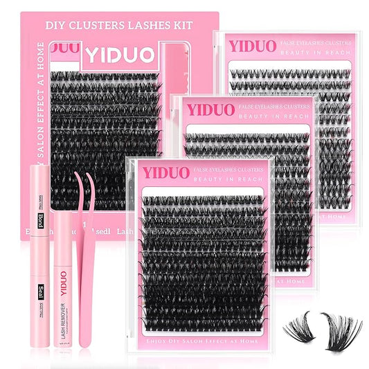 3 Styles Lashes Cluster Kit 720Pcs Eyelash Extensions Kit 40P+60P+80P Bulk Pack D Curl Volume False Eyelashes DIY Individual Wispy Fake Eye Lashes Combo Packs with Bond&Seal |Tweezers | Removers