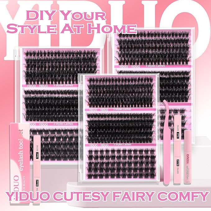 Volume Lashes Clusters Lash Kit Gift Packs 770Pcs with 2X Bond&Seal 5 style Mixed C-Curl False Eyelashes Extensions Faux Mink Individual Lash Wholesale Pack DIY Individual Fake Eyelashes Box