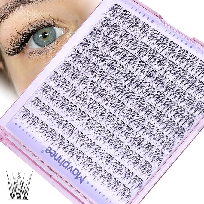 Mavphnee Lash Clusters Natural Cluster Eyelash Extensions 9-12MM Short Cluster Lashes Individuals C-Curly Lash Extension 120Pcs Individual Eyelashes Clusters for Clean Makeup