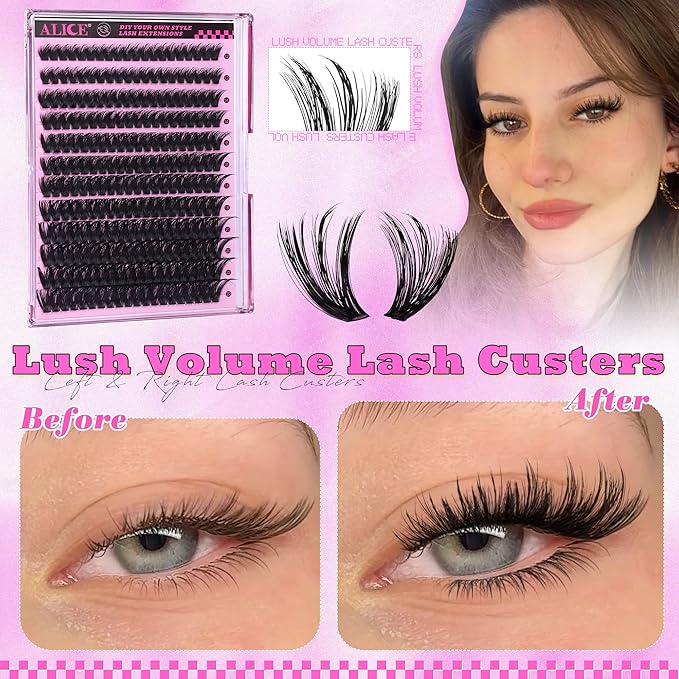 ALICE Fluffier Wispy Lash Clusters Eyelash Clusters Spiky Anime Cluster Eyelash Extensions 240pcs 100D 12-22mm CC- Curly Individual Lashes Fairy Volume Salon Lash Extensions DIY at Home