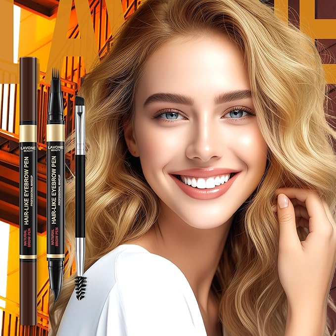 LAVONE Eyebrow Pen, 2-in-1 Eyebrow Pencils for Women with 4 Tip Microblading Eyebrow Pencil and Curved Precise Brow Pencil, Waterproof Eyebrow Pencil Create Full, Natural Hair-Like Brows, Black Brown