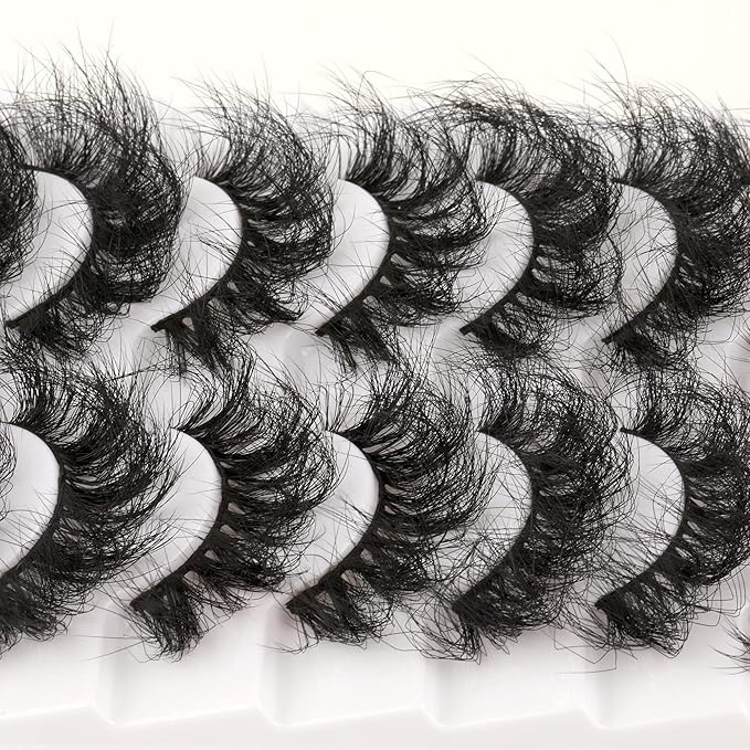 Mink Lashes D Curl Lashes Strips Fluffy False Eyelashes Full Volume Messy Fake Lashes 10 Pairs 5 Styles Mink Lash Pack