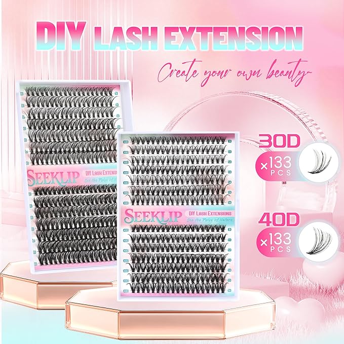 Lash Clusters DIY Lash Extensions 30D 40D Individual Lashes 266Pcs 9-16MM Mixed Wispy Natural Eyelash Extensions D Curl Thin Band Volume Cluster Lashes (30D+40D)