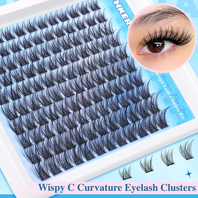 Natural Lash Extension Kit Wispy Lash Clusters Kit Lashes Clusters C Curvature Cluster Eyelash Extension DIY Cluster Lashes with Lash Bond Seal Lash Glue Remover Tweezers Individual Lashes