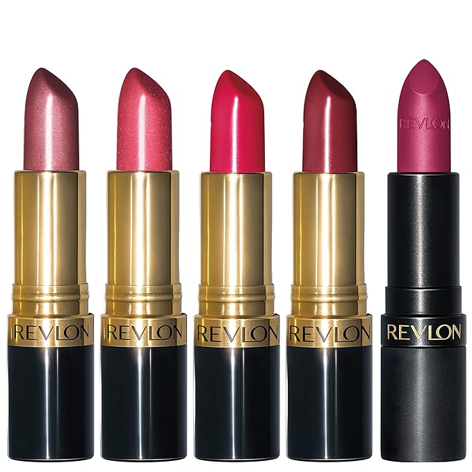 Revlon Super Lustrous 5-Piece Lipstick Gift Set, High Impact, Moisturizing, 460 Blushing Mauve & 430 Soft Silver Rose (Pearl), 775 Super Red & 777 Vampire Love (Cream), 025 Insane (Matte), 0.75 Oz