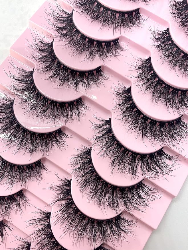 HBZGTLAD New 10 Pairs 3D Mink Lashes False Eyelashes Handmade Wispy Fluffy Long Lashes Natural Eye Makeup Tools Eye Lashes(M44)