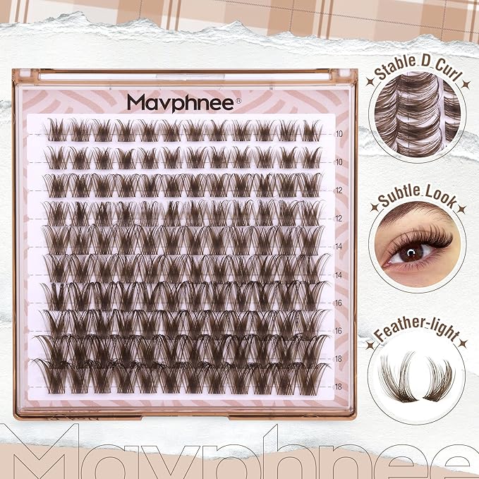 Mavphnee Brown Lash Clusters Dark Brown Eyelash Extensions Natural Lash Extensions Fairy Cluster Eyelash Extensions Wispy D-Curly Individual Eyelashes Clusters 10-18MM 120Pcs Soft Cluster Lashes