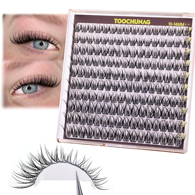 TOOCHUNAG Lash Clusters Wispy Fairy Eyelash Clusters 10-14mm 160pcs Natural Cluster Eyelash Extensions Curly Cluster Lashes Thin Band False Eyelashes Clusters DIY Individual Lash Extension