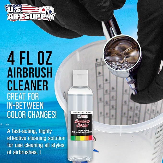 U.S. Art Supply 4oz Airbrush Cleaner - Fast-Acting Cleaning Solution for Water-Based Mediums, Acrylic Paint, Makeup - Air Brush Cleaner for Clogged Airbrushes, Paint Brushes, Artist Tools