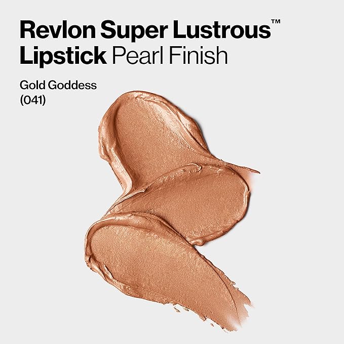 Revlon Super Lustrous Lipstick, Creamy Formula For Soft, Fuller-Looking Lips, Moisturized Feel, 041 Gold Goddess, 0.15 oz