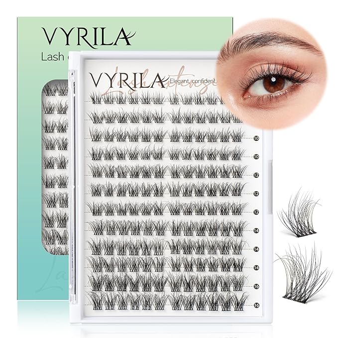 Lash Clusters 0.05mm Individual Lashes, 3D Wispy Lashes Clusters, 0.1mm Super Thin Band Resuable Natural Lashes,C Curl Faux Mink Lashes,144pcs Lash Extension (Green Hush-C-0.05-8-16mix)