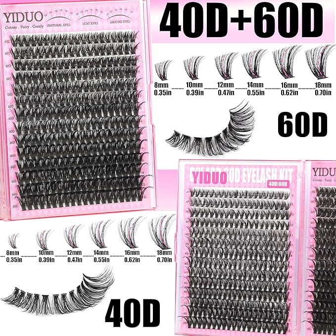 6 Styles Mix Lashes Clusters Kit 3 Box Cluster Lash Book Kit with 2X Bond&Seal 1520Pcs 100D/200D/300D Volume Individual Eyelash Extension Gift Packs for Beginners Bulk Pack. DIY at Home Easily