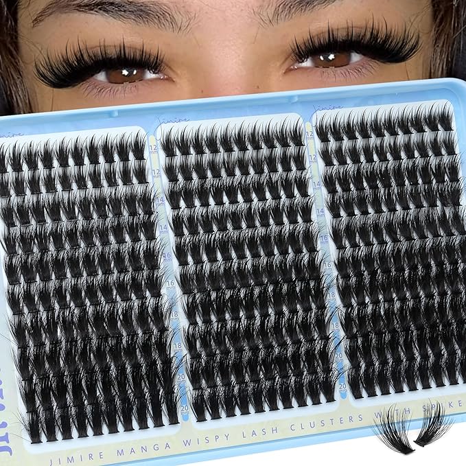 JIMIRE Manga Fairy Lash Clusters Volume Eyelash Clusters with Lash Spikes 300Pcs Wispy Cluster Eyelash Extensions 12-20MM Fluffy Individual Lashes Clusters Easy to Apply DIY Lash Extension at Home