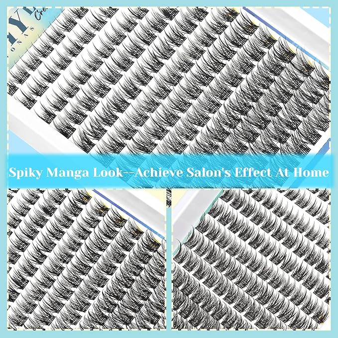 Lash Clusters Manga Eyelash Clusters 10-16mm Spiky Lashes Clusters CC Curl Natural Anime Cluster Eyelash Extensions 144pcs Wispy DIY Lash Extension (Chic)