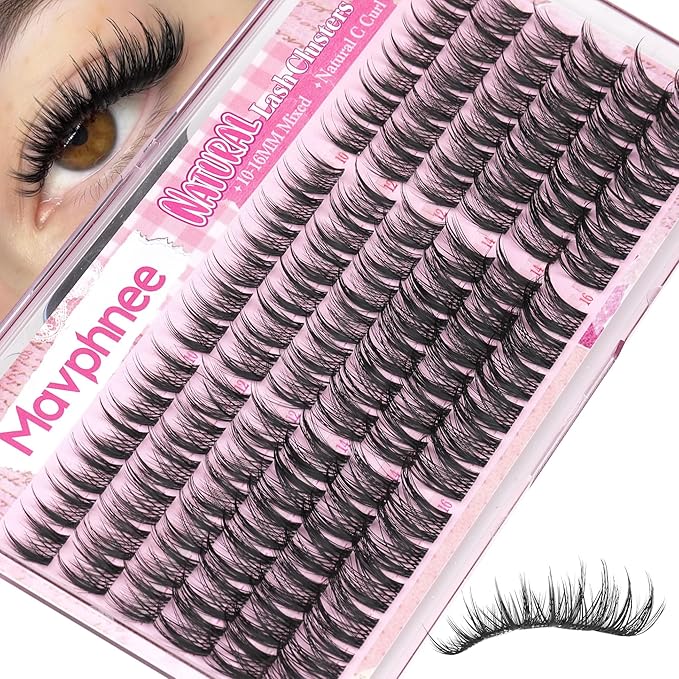 Anime Lash Clusters Fairy Eyelash Clusters Spiky Lash Extensions Natural Lash Clusters Manga C-Curly Individual Lashes Fluffy Wispy Lash Hack Clear Band Cluster Eyelash Extensions (108Pcs, 10-16MM)