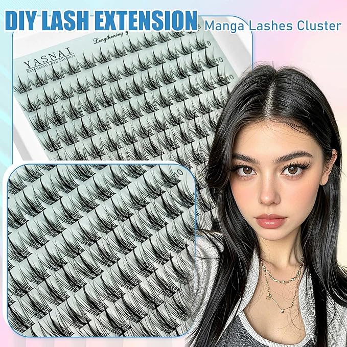 Lash Clusters Natural Look Wispy Manga C Curl Lash Extensions Fairy Eyelash Clusters 8-16MM 156pcs Eye Lashes Extension, Yasnai Individual Eyelash Clusters DIY at Home