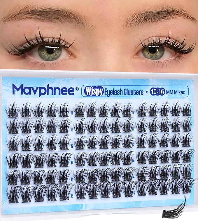 Mavphnee Natural Cluster Lashes Wispy Cluster Eyelash Extensions Fairy Lash Clusters Spiky Eyelash Clusters Anime Individual Lashes 90Pcs Clean Girl Makeup DIY Lash Pack Lash Hack (10-16MM, CC-Curly)