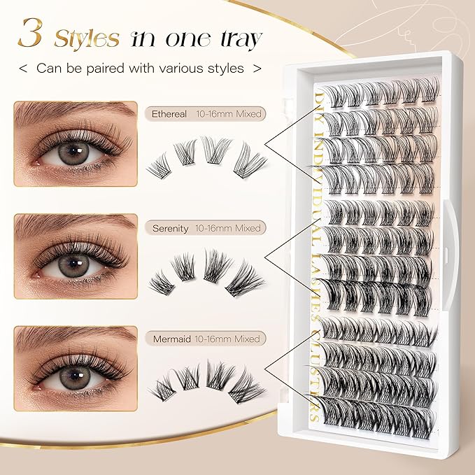 BEFER Lash Clusters, 72 Pcs D Curl Eyelash Super Fluffy Lightweight Individual Lashes 8-16MM Cluster Eyelash Extensions DIY At Home(MIX)