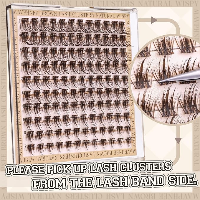 Brown Lash Clusters Wispy Eyelash Individual Lashes Spikes DIY Lash Extensions Dark Brown Cluster Lashes Natural Cluster Eyelash Extensions C-Curly Eyelash Clusters Clear Band Fairy Lash Pack 120Pcs