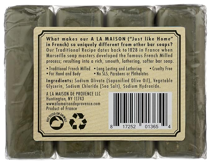 A LA MAISON Hypoallergenic Unscented Bar Soap - Triple French Milled Natural Moisturizing Hand Soap Bar (4 Bars of Soap, 3.5 oz)
