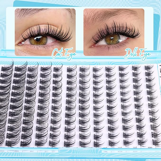 Mavphnee Wispy Lash Clusters Natural Eyelash Clusters Spiky Individual Lashes Manga Lash Extensions Anime Cluster Lashes Fairy Cluster Eyelash Extensions 8-16MM 144 Pcs DIY Lash Pack for Clean Makeup