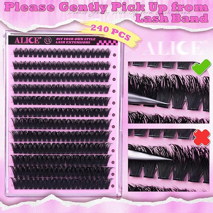 ALICE Lash Clusters Eyelash Clusters Manga Wispy Cluster Eyelash Extensions Fluffier Volume 12-22mm CC-Curly Individual Lashes with Spikes Fairy DIY Salon Lash Extensions 240 Pcs