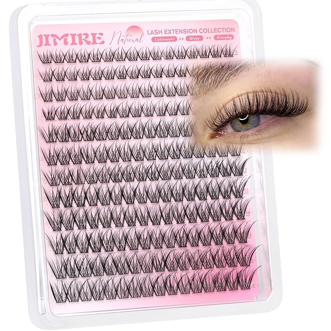 JIMIRE Natural Lash Clusters Wispy Eyelash Clusters 192Pcs C-Curly Cluster Eyelash Extensions 8-16MM Pestañas Postizas Naturales Lash Extensions Easy to Apply DIY at Home by Self