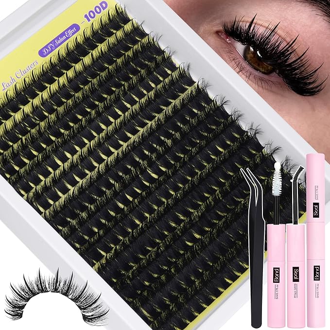 ALICE Wispy Lash Clusters Kit 100D Thick Volume Eyelash Clusters Kit Manga Eyelash Extension Kit Russian D-Curly Individual Lashes Kit with Lash Glue, 228pcs Spiky Lash Extensions, Tweezers