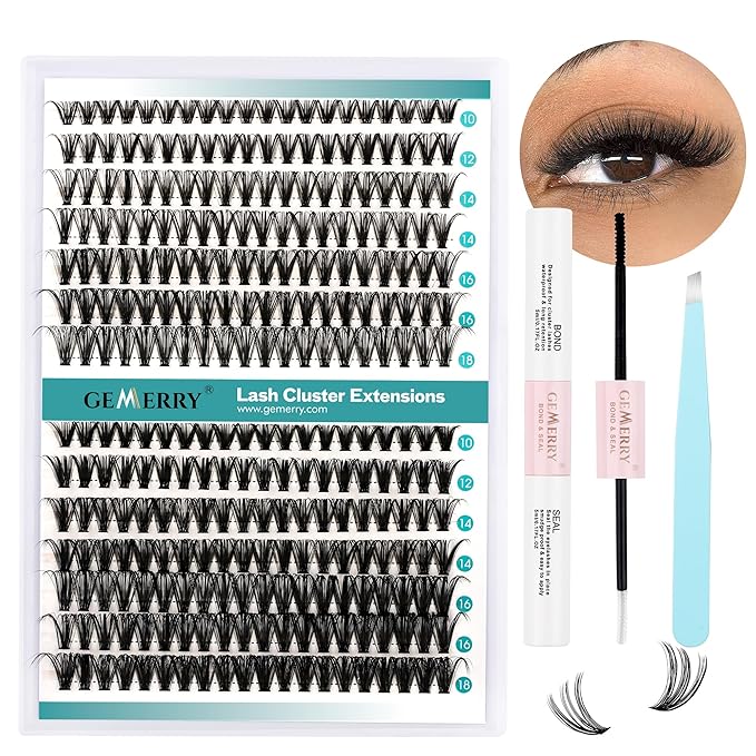 GEMERRY DIY Lash Extension Kit for Beginners 280 PCS Individual Lash Cluster Kit 0.07D 10-18 MIX Eyelash Extension Kit Lash Glue for Eyelash Extensions(30D-0.07D,10-18MIX-KIT)
