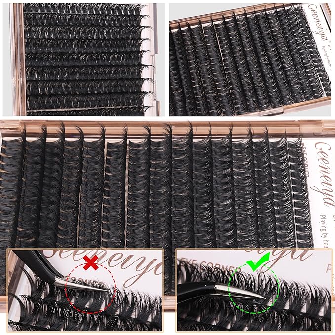 Geeneiya Volume Lash Clusters Kit DIY Lash Extension Kit D Eyelash Extensions with Lash Bond and Seal Tweezers,10-14mm Eye Corner Eyelashes and 16-18MM Cluster Lashes 300Pcs