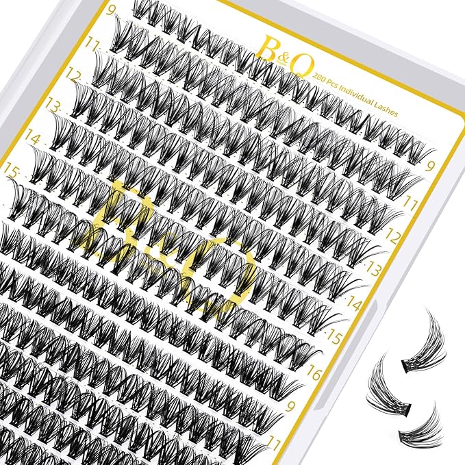 B&Q Lash Clusters 280PCS Natural Eyelash Clusters, 30D 40D C 12-18MIX Individual Lash Wispy Eyelash Extension with Soft Thin Band, Classic Look Pestañas Postizas Comfortable DIY at Home