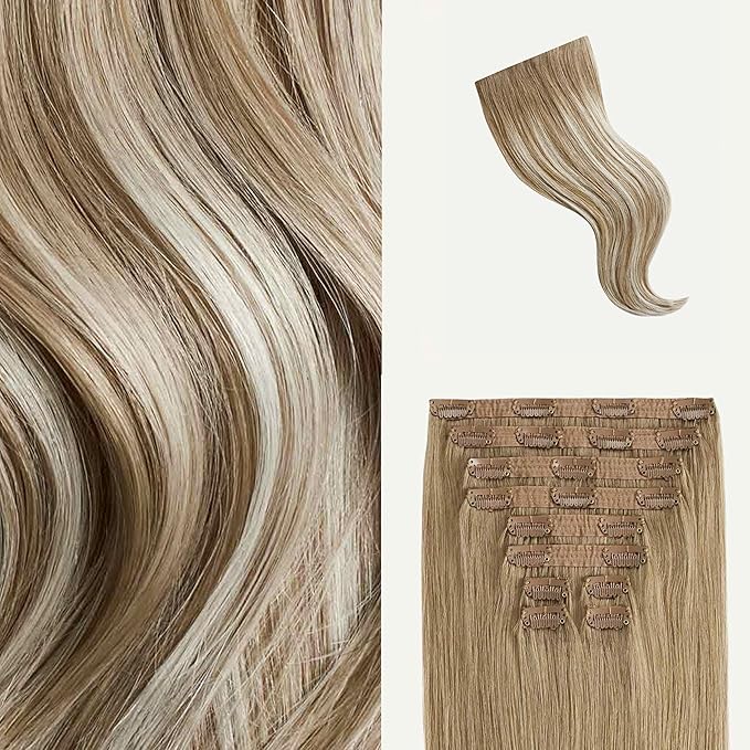 Luxy 100% Remy Human Hair, Classic 160g Clip-In Hair Extensions - 10 Wefts Multi-Dimensional Color for Natural Blending, Adds Volume & Length, Easy Apply & Remove 20" Natural Blonde Balayage
